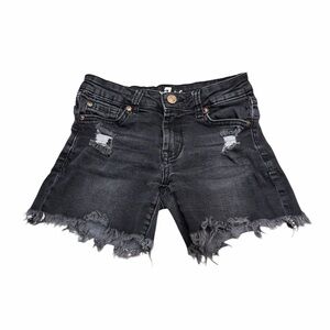 7 For All Mankind Girls Distressed Denim Shorts | Washed Black | Size 8